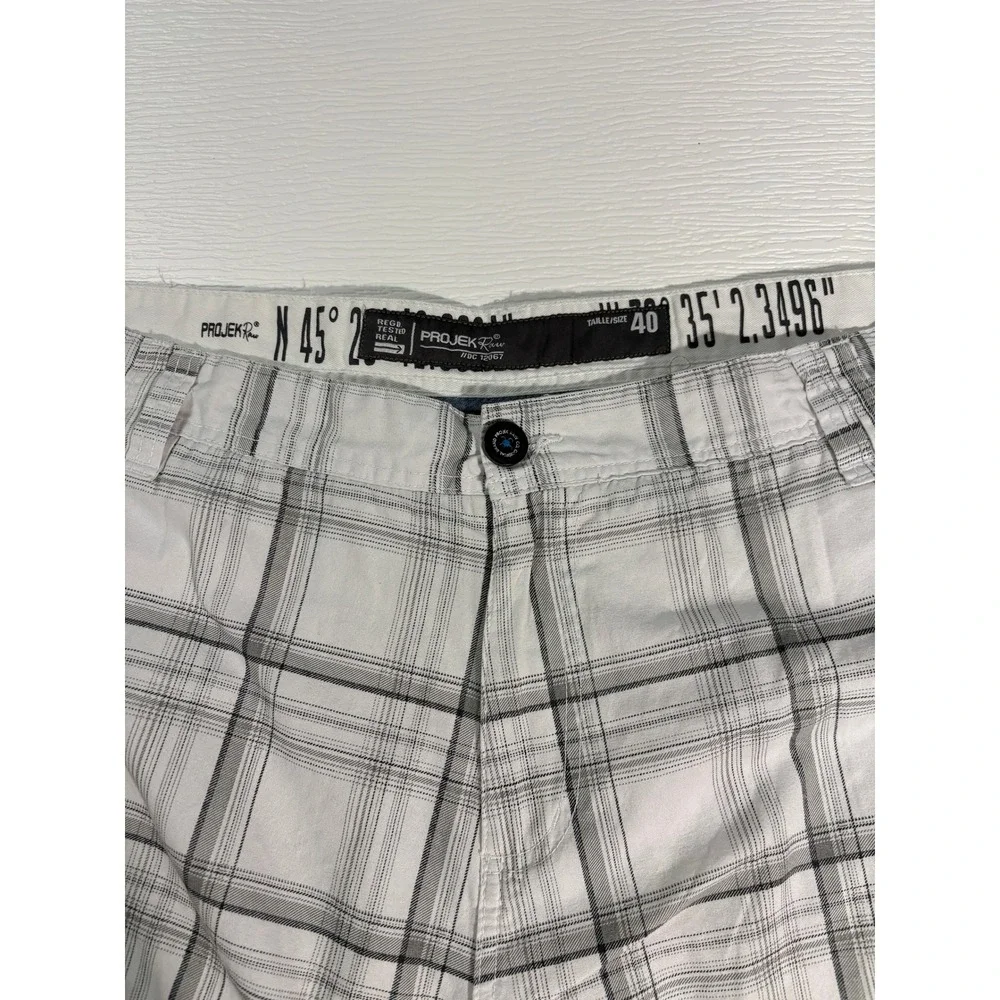 Projek Raw Mens Plaid Cargo Shorts White Grey Size 40 Casual Utility Pockets